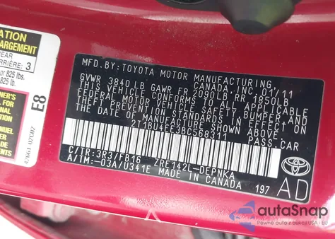 2011 Toyota Corolla Le from USA, damaged, VIN 2T1BU4EE3BC568311